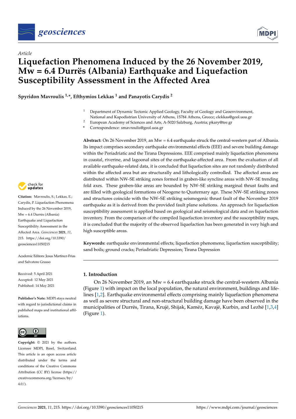 (Albania) Earthquake and Liquefaction Susceptibility Assessment in the Affected Area