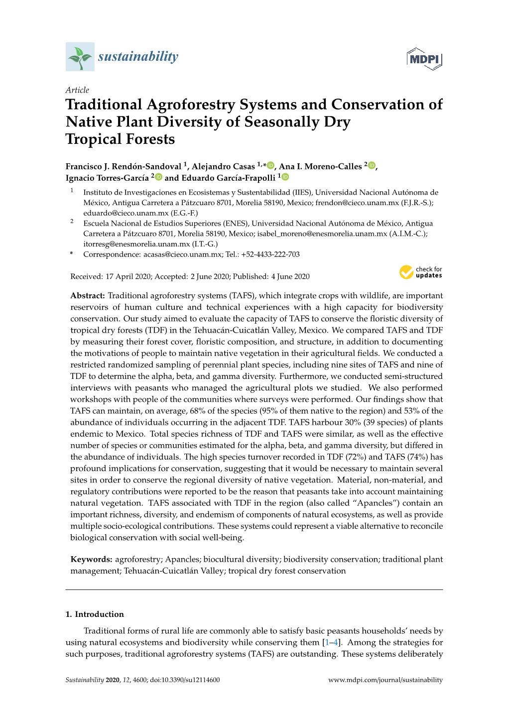 Traditional Agroforestry Systems and Conservation of Native Plant Diversity of Seasonally Dry Tropical Forests