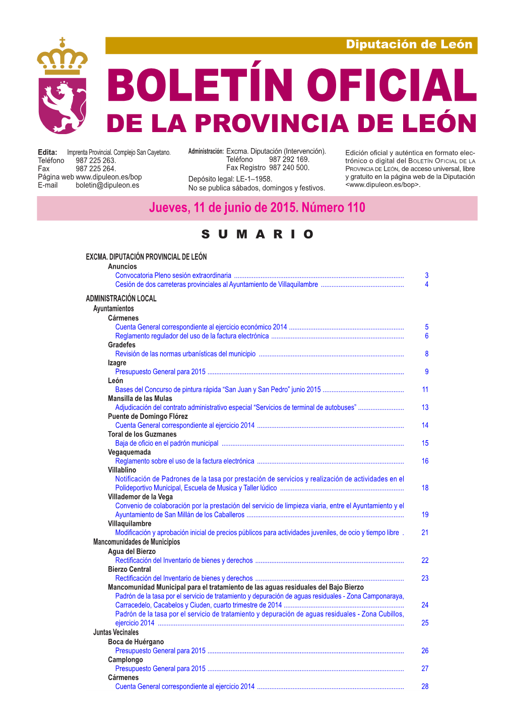 BOLETÍN OFICIAL DE LA PROVINCIA DE LEÓN Edita: Imprenta Provincial