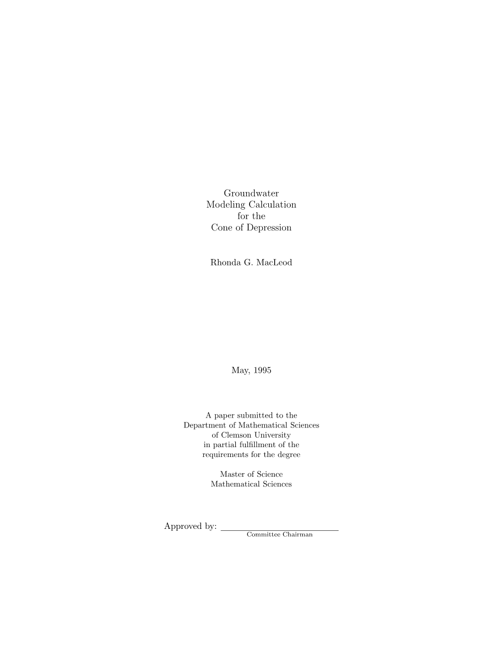 Groundwater Modeling Calculation for the Cone of Depression