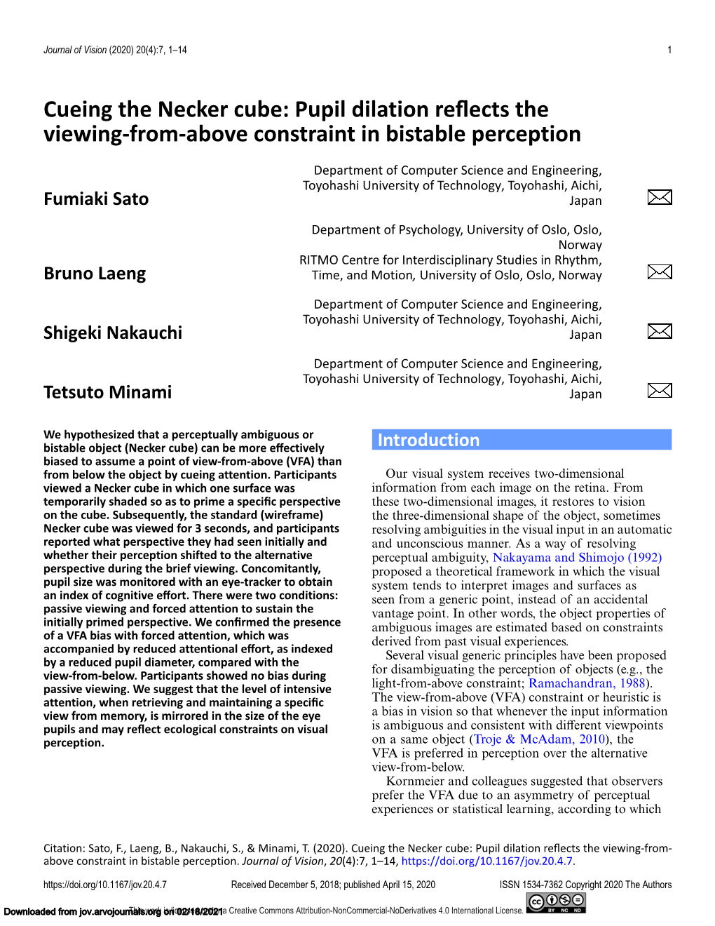 Cueing the Necker Cube: Pupil Dilation Reflects the Viewing-From-Above Constraint in Bistable Perception