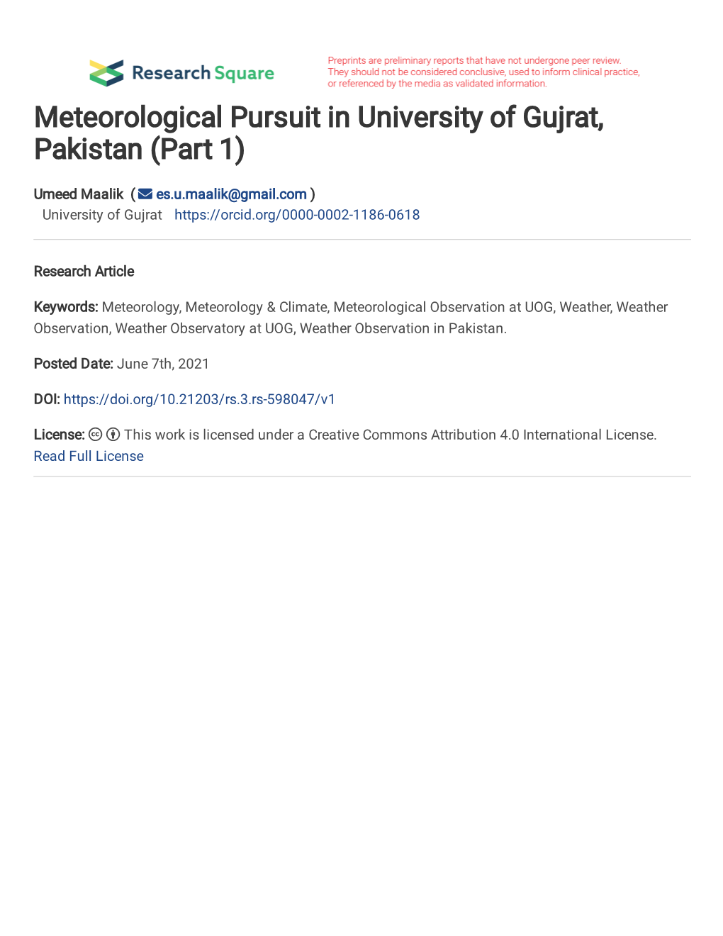 Meteorological Pursuit in University of Gujrat, Pakistan (Part 1)