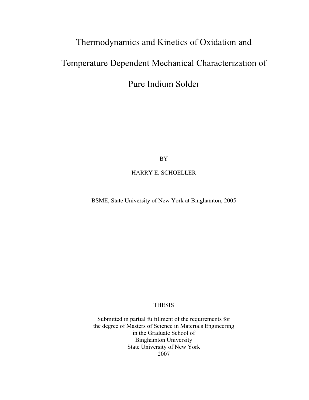 Indium Oxidation Thermodynamics