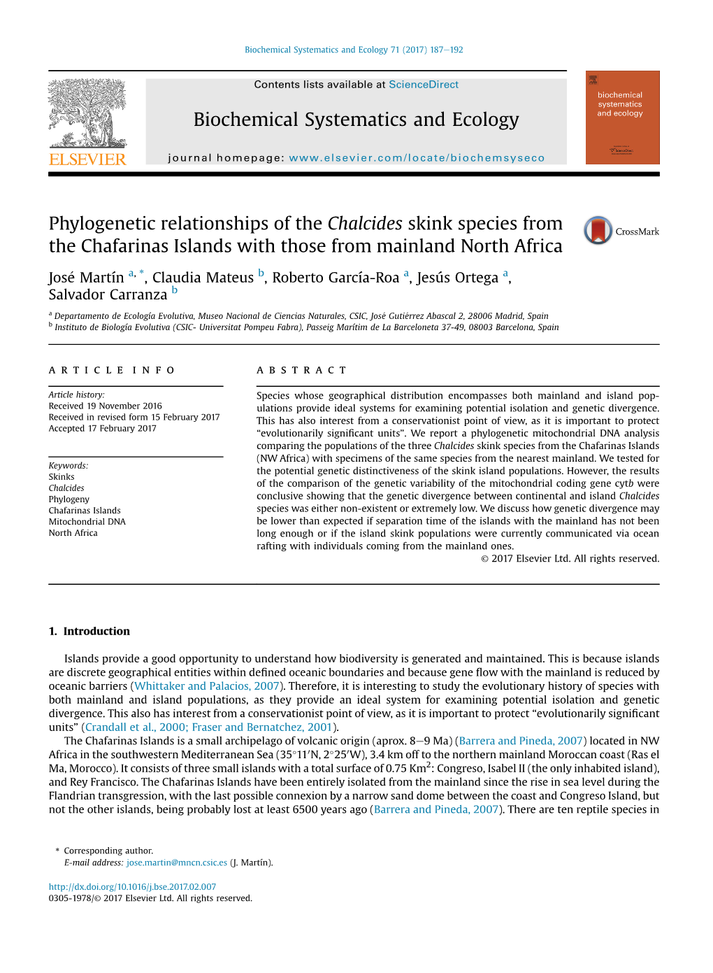 Phylogenetic Relationships of the Chalcides Skink Species from the Chafarinas Islands with Those from Mainland North Africa