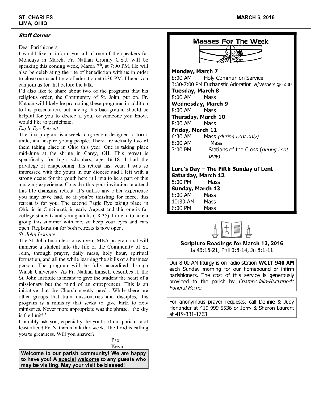 Scripture Readings for the Week of the Trinity s16