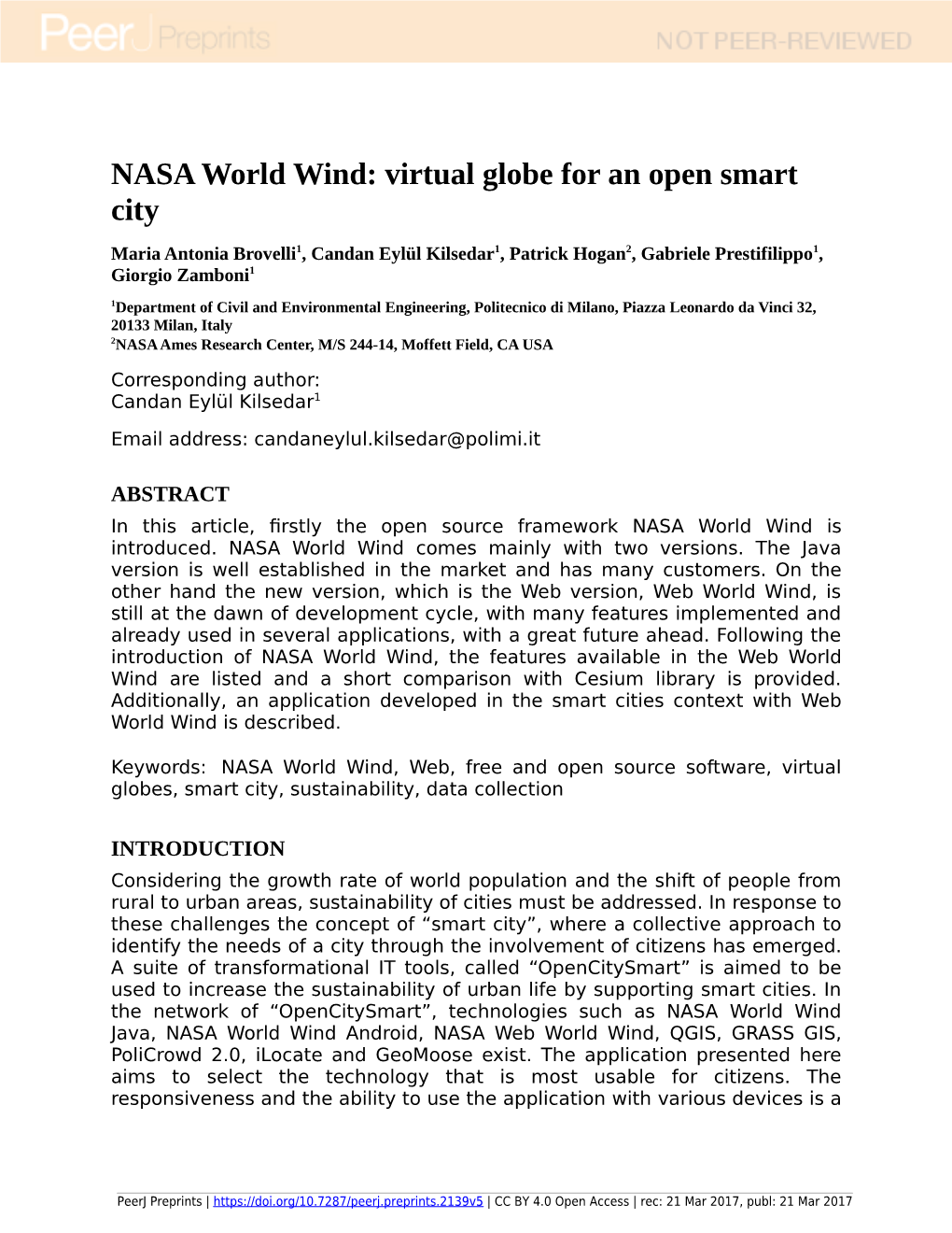 NASA World Wind: Virtual Globe for an Open Smart City