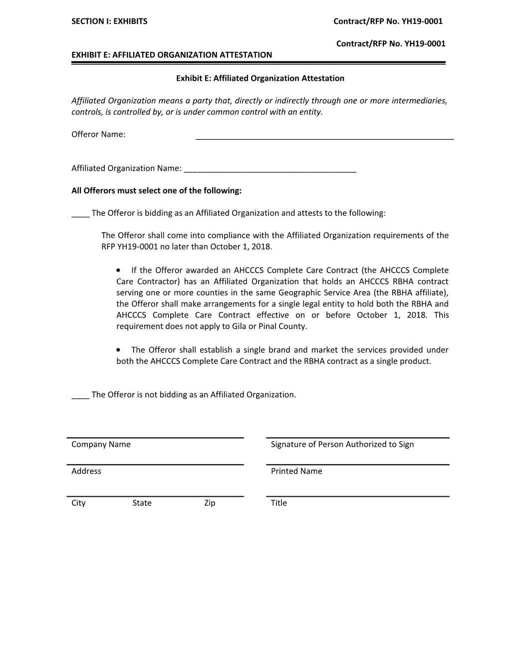 SECTION I: EXHIBITS Contract/RFP No. YH19-0001 Contract/RFP No. YH19-0001