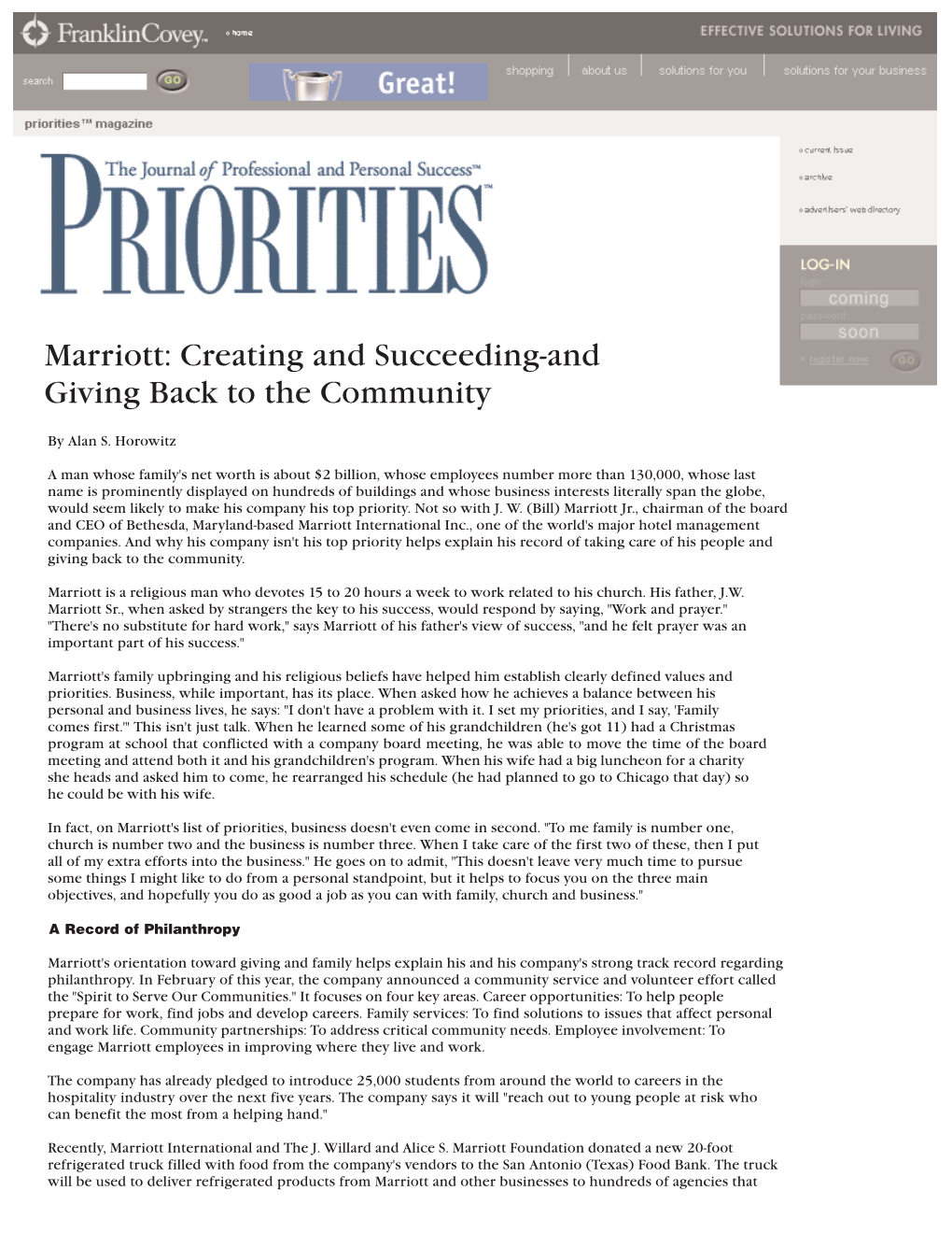 Marriott: Creating and Succeeding-And Giving Back to the Community