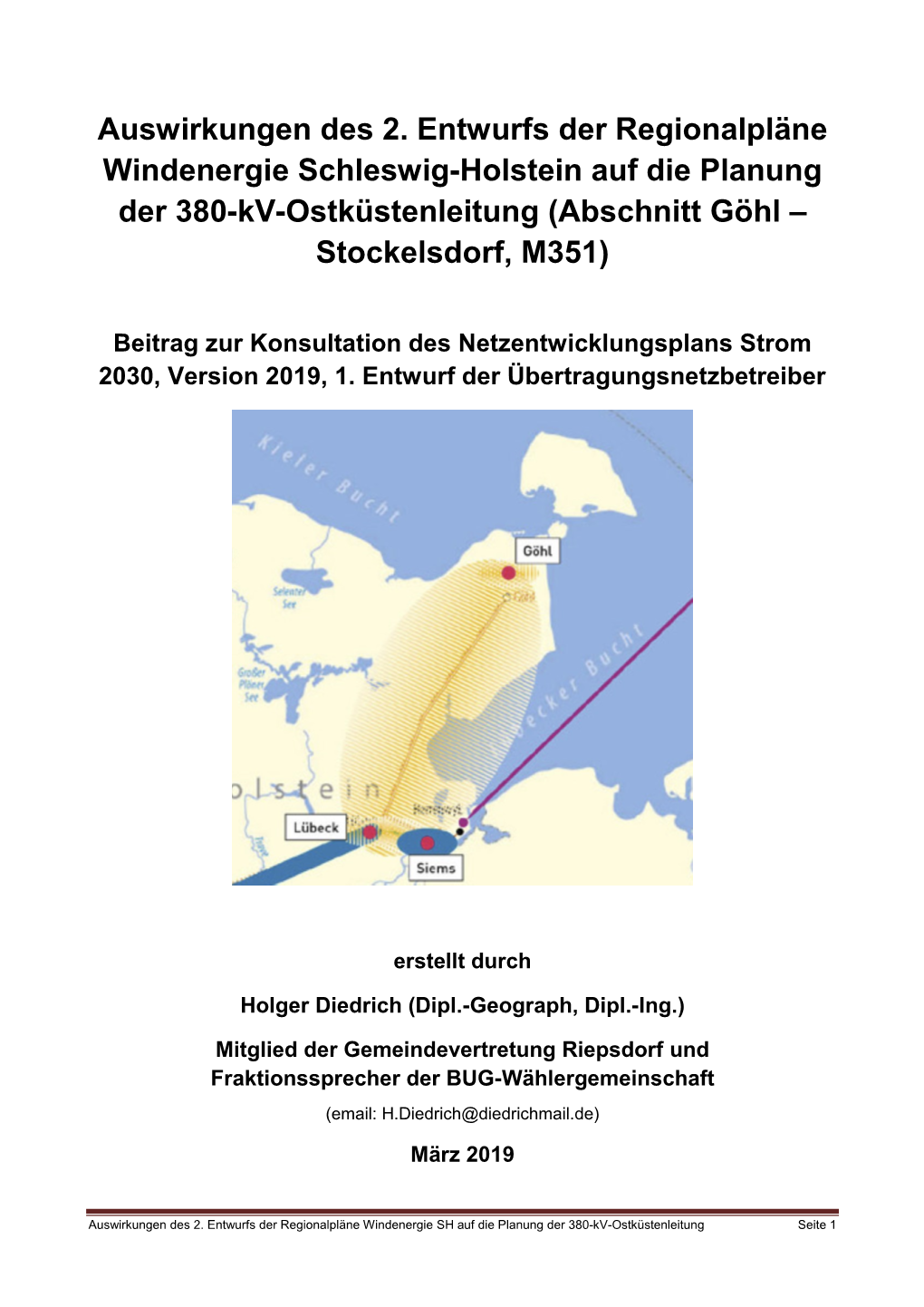 Auswirkungen Des 2. Entwurfs Der Regionalpläne Windenergie Schleswig-Holstein Auf Die Planung Der 380-Kv-Ostküstenleitung (Abschnitt Göhl – Stockelsdorf, M351)