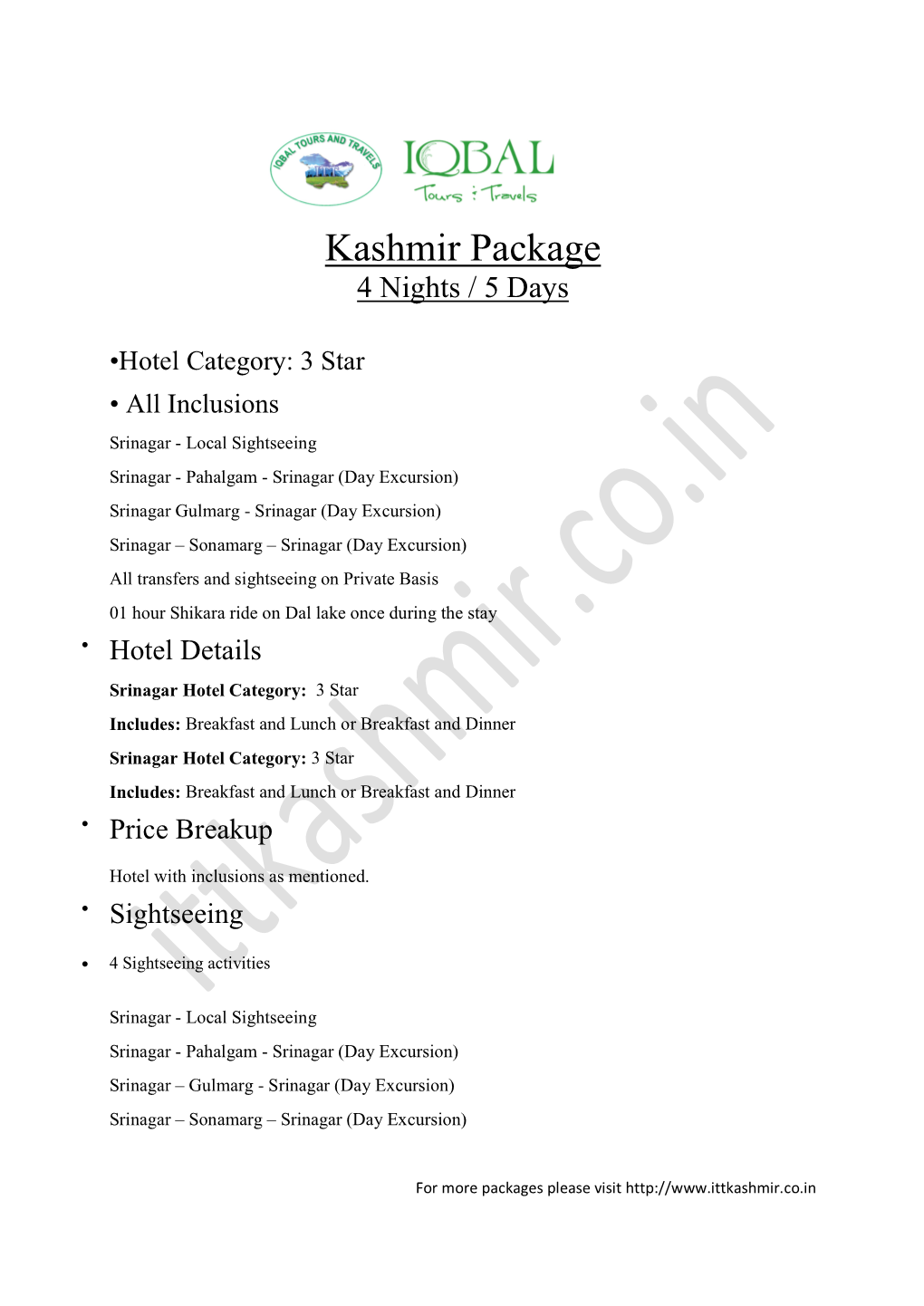 Kashmir Package 4 Nights / 5 Days