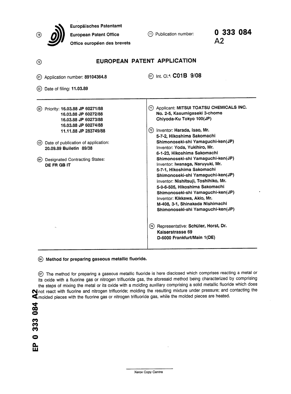 Method for Preparing Gaseous Metallic Fluoride