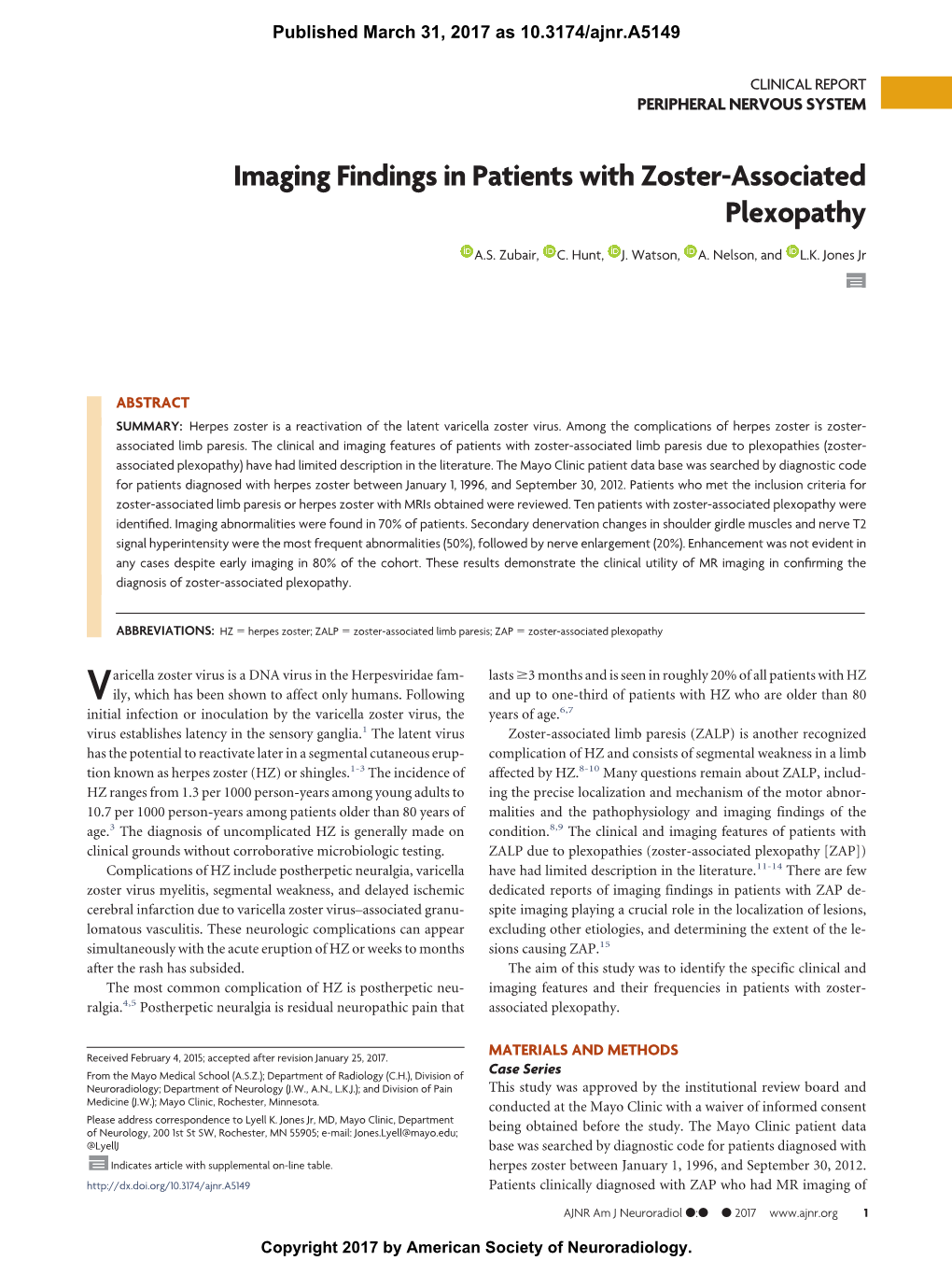 Imaging Findings in Patients with Zoster-Associated Plexopathy