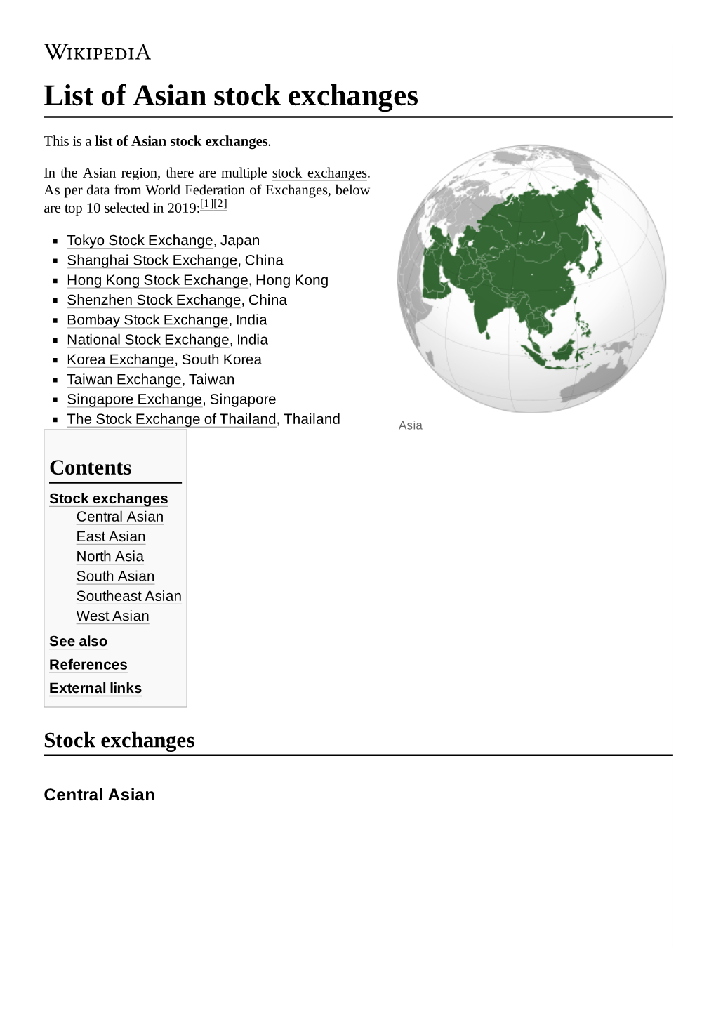 List of Asian Stock Exchanges