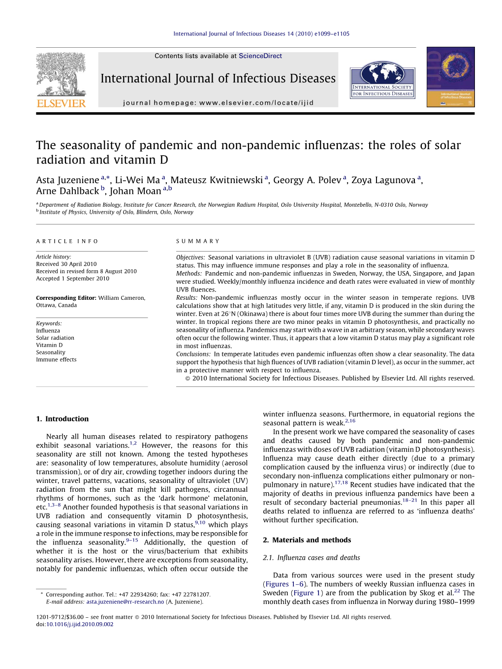 The Roles of Solar Radiation and Vitamin D