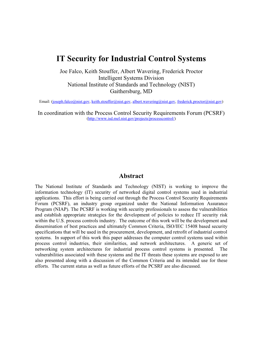 IT Security for Industrial Control Systems