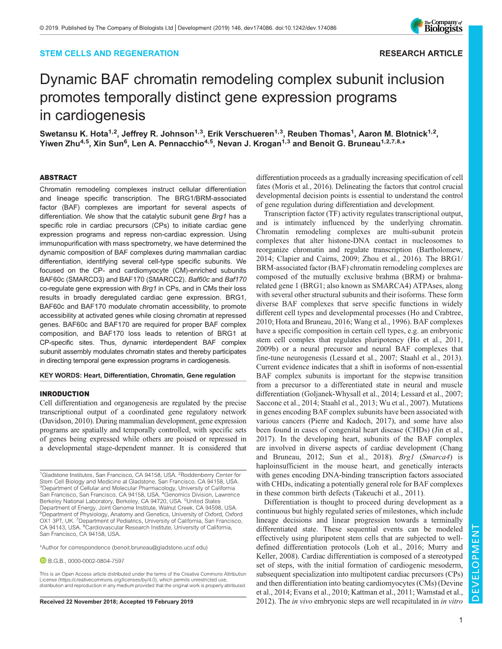 Dynamic BAF Chromatin Remodeling Complex Subunit Inclusion Promotes Temporally Distinct Gene Expression Programs in Cardiogenesis Swetansu K