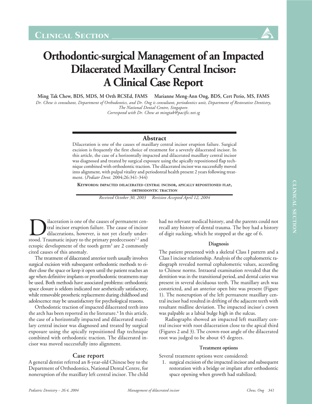 Orthodontic-Surgical Management of an Impacted Dilacerated Maxillary Central Incisor: a Clinical Case Report