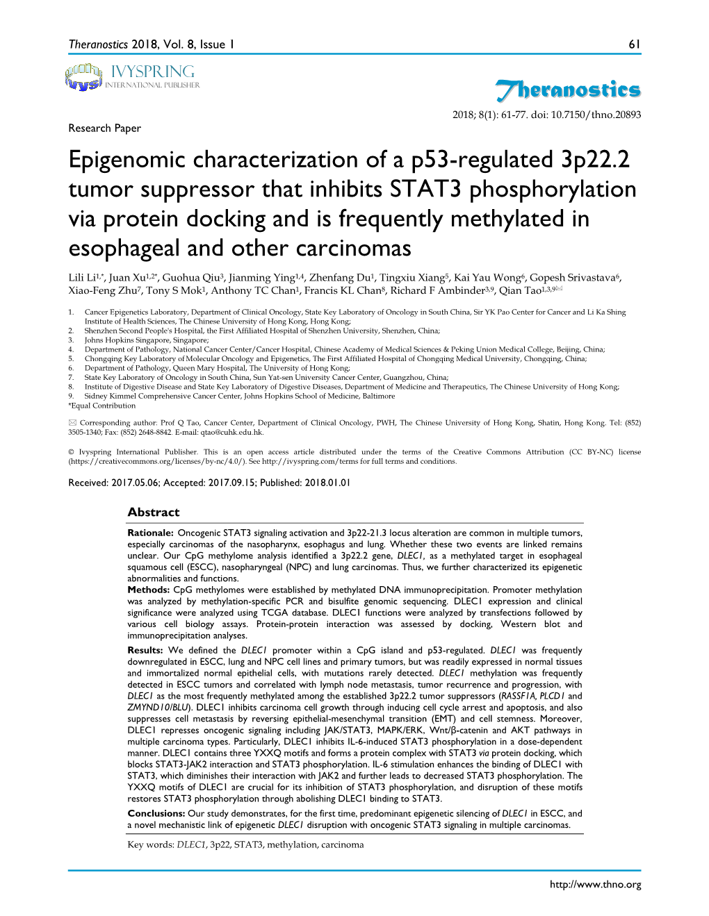 Theranostics Epigenomic Characterization of a P53-Regulated