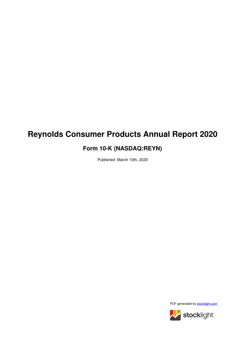 Reynolds Consumer Products Annual Report 2020