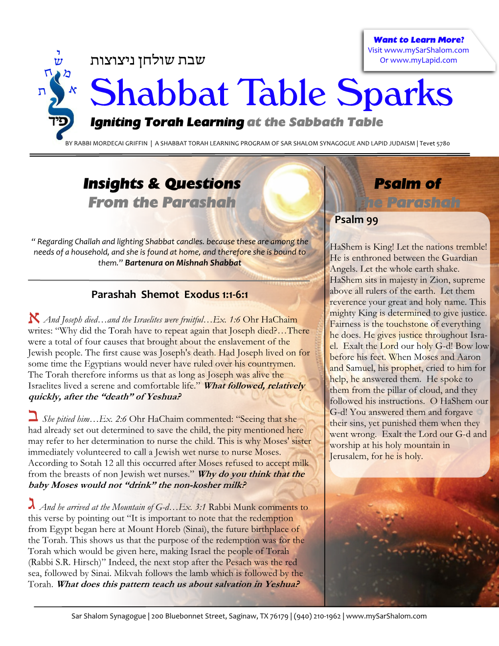 Shabbat Table Sparks Shemot 5780