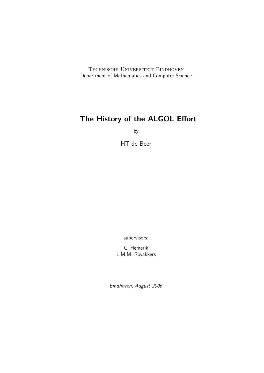 The History of the ALGOL Effort