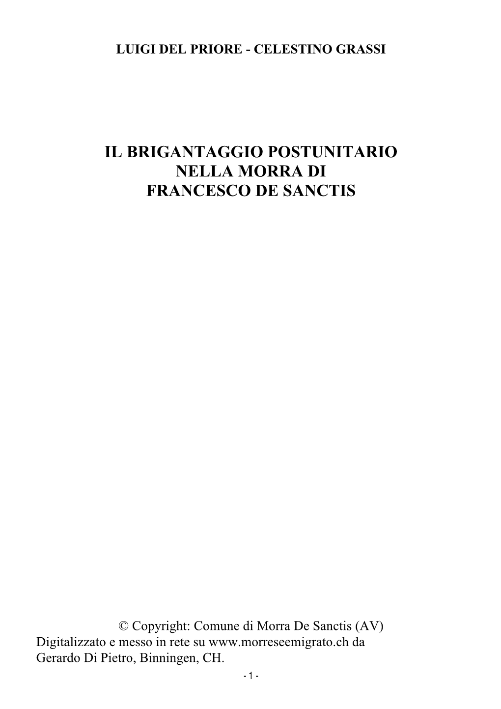 Il Brigantaggio Postunitario Nella Morra Di Francesco De Sanctis