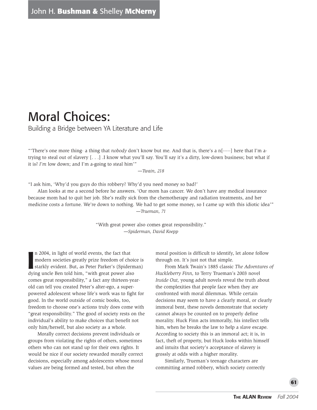 Moral Choices: Building a Bridge Between YA Literature and Life