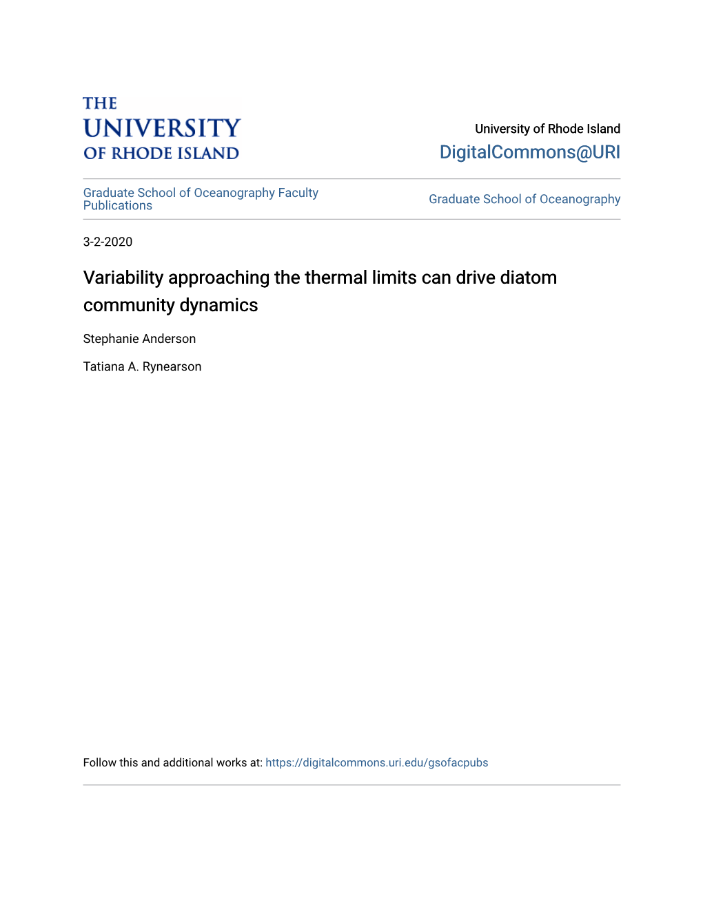 Variability Approaching the Thermal Limits Can Drive Diatom Community Dynamics