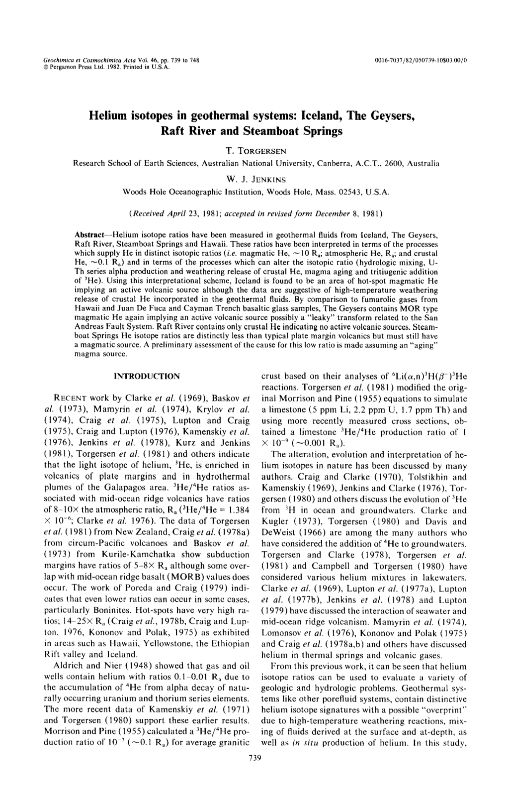 Helium Isotopes in Geothermal Systems: Iceland, the Geysers, Raft River and Steamboat Springs