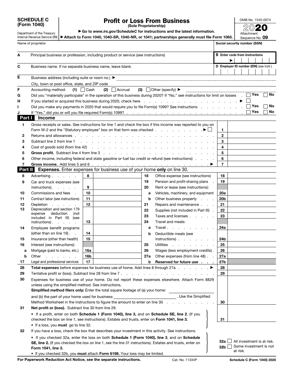 2020 Schedule C (Form 1040) 2020 Page 2 Part III Cost of Goods Sold (See Instructions)