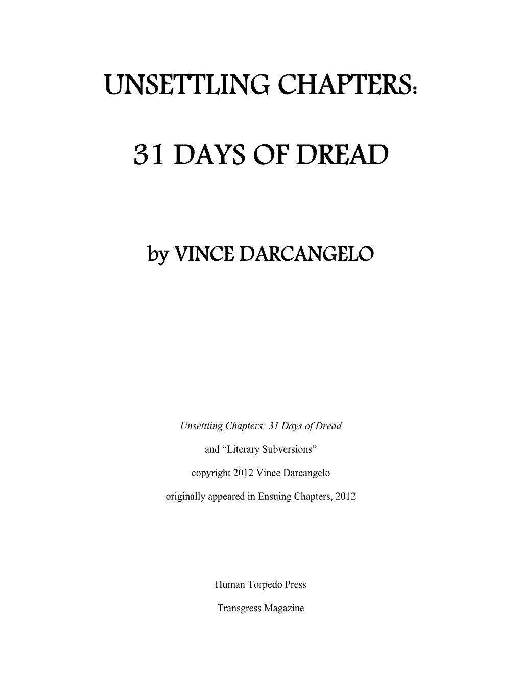 Unsettling Chapters: 31 Days of Dread