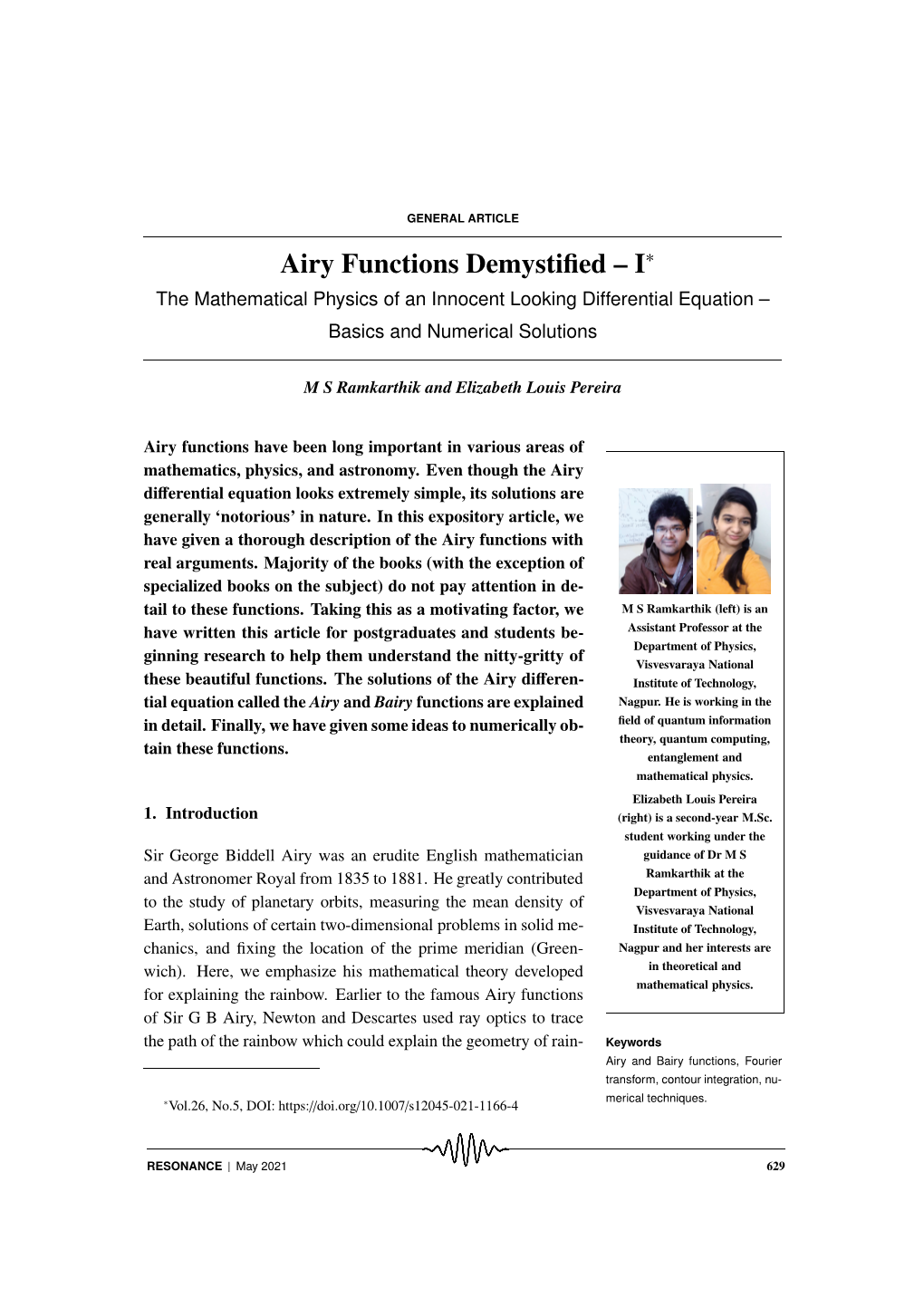 Airy Functions Demystified – I∗