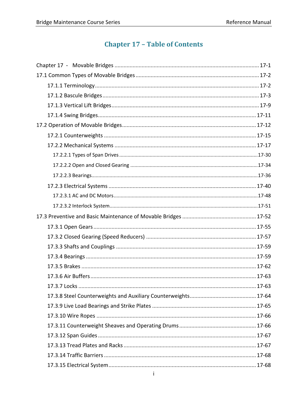 Chapter 17 – Table of Contents