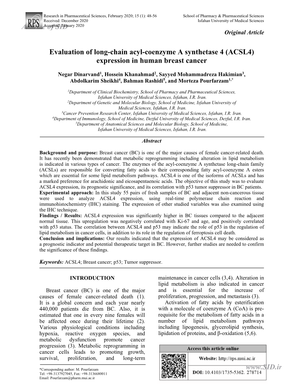 ACSL4) Expression in Human Breast Cancer