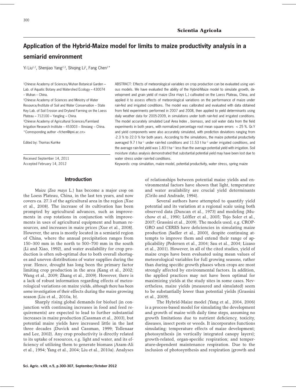 Application of the Hybrid-Maize Model for Limits to Maize Productivity Analysis in a Semiarid Environment