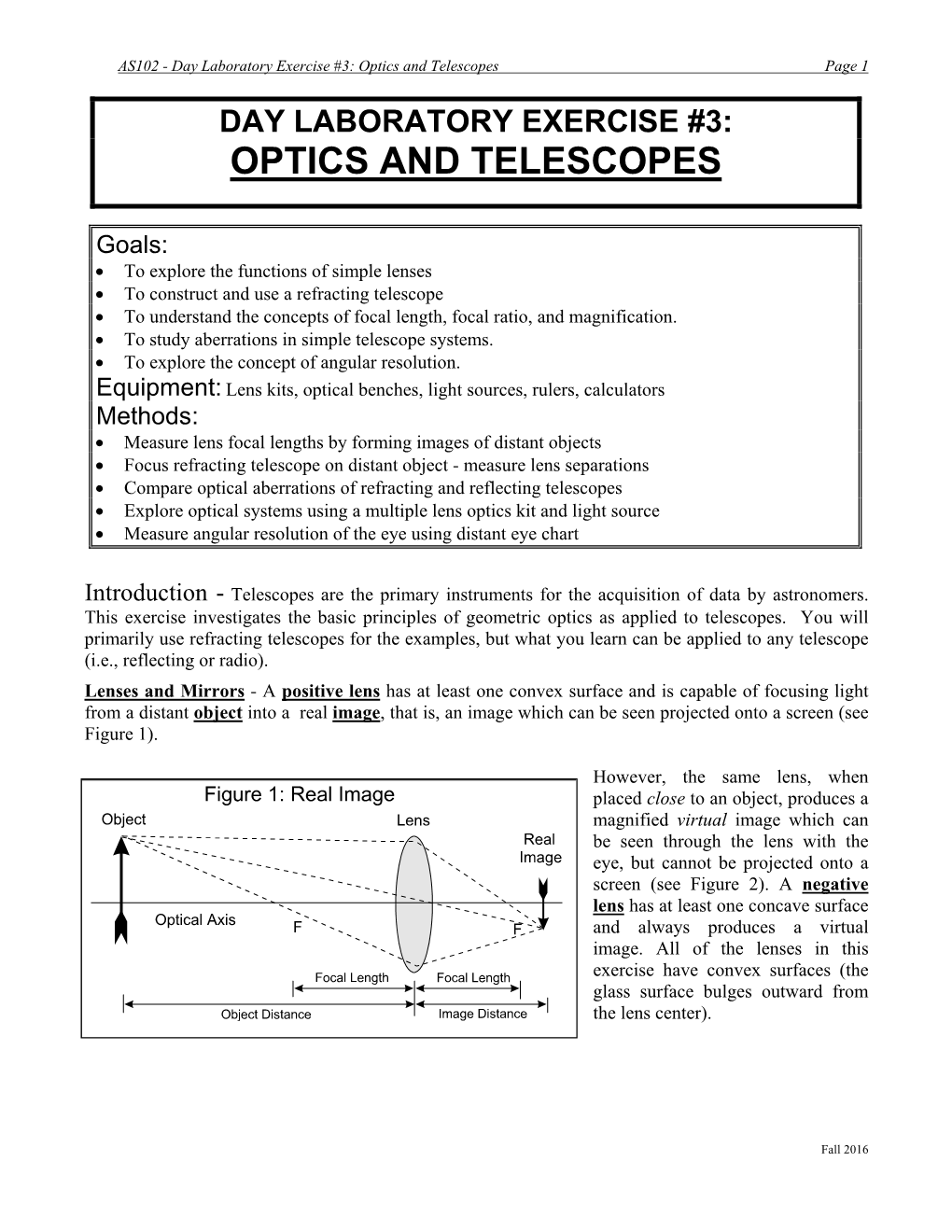 Day Laboratory Exercise #3: Optics and Telescopes Page 1