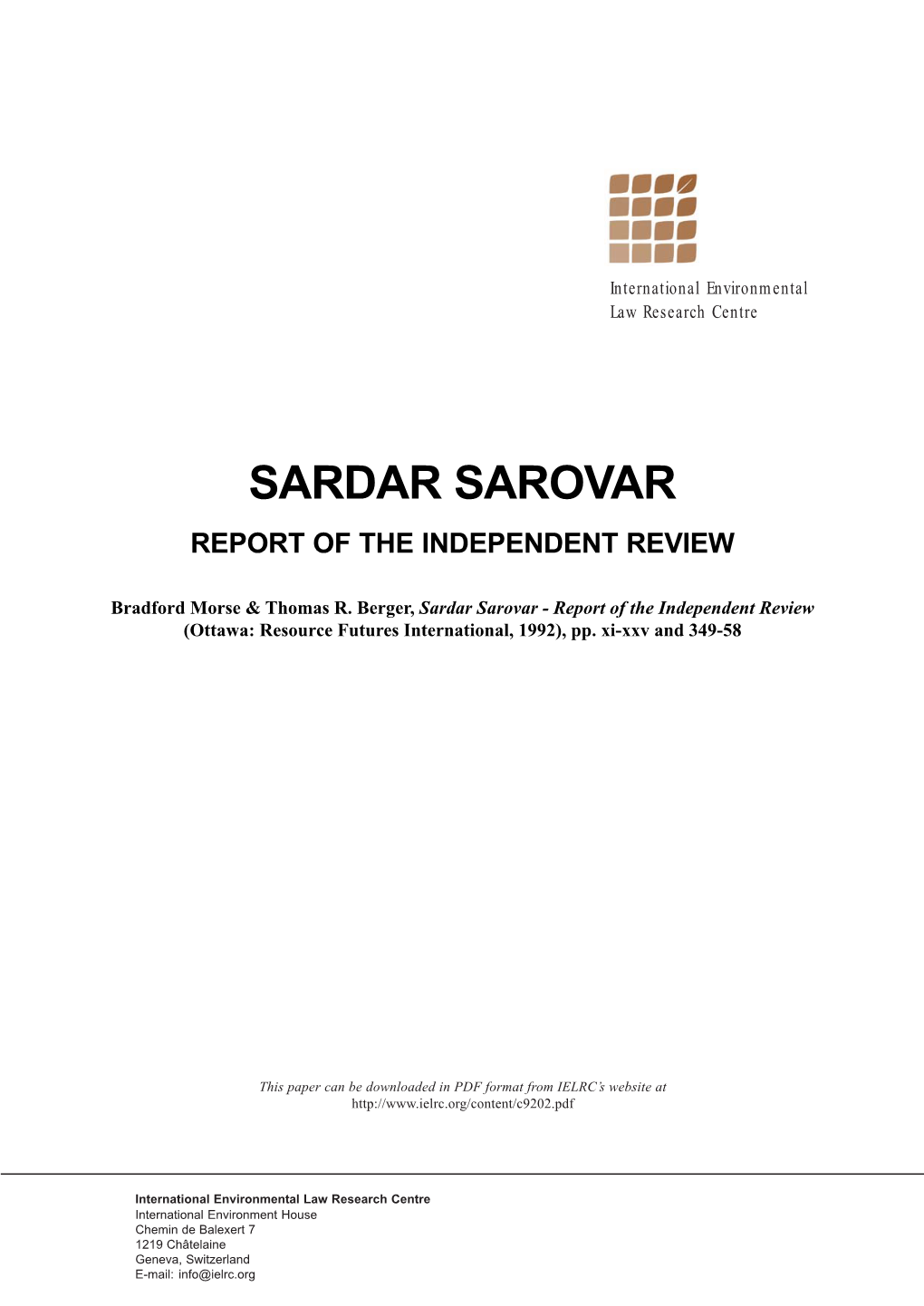 Sardar Sarovar Report of the Independent Review