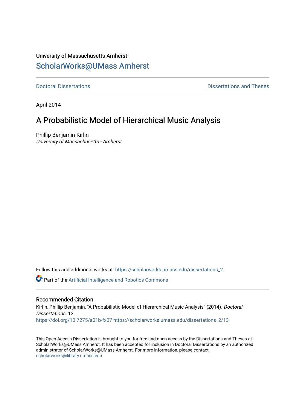 A Probabilistic Model of Hierarchical Music Analysis