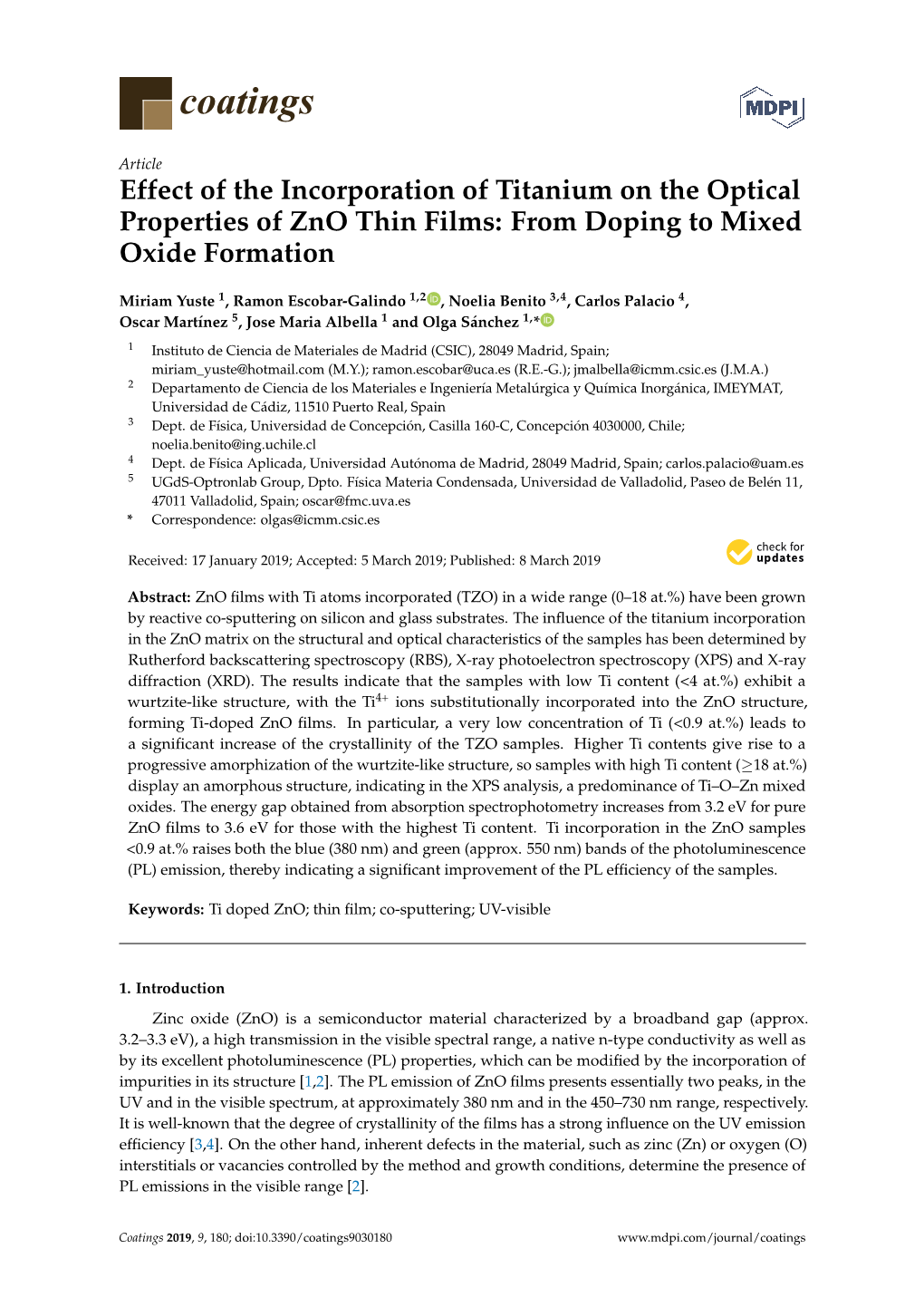 Effect of the Incorporation of Titanium on the Optical Properties of Zno Thin Films: from Doping to Mixed Oxide Formation