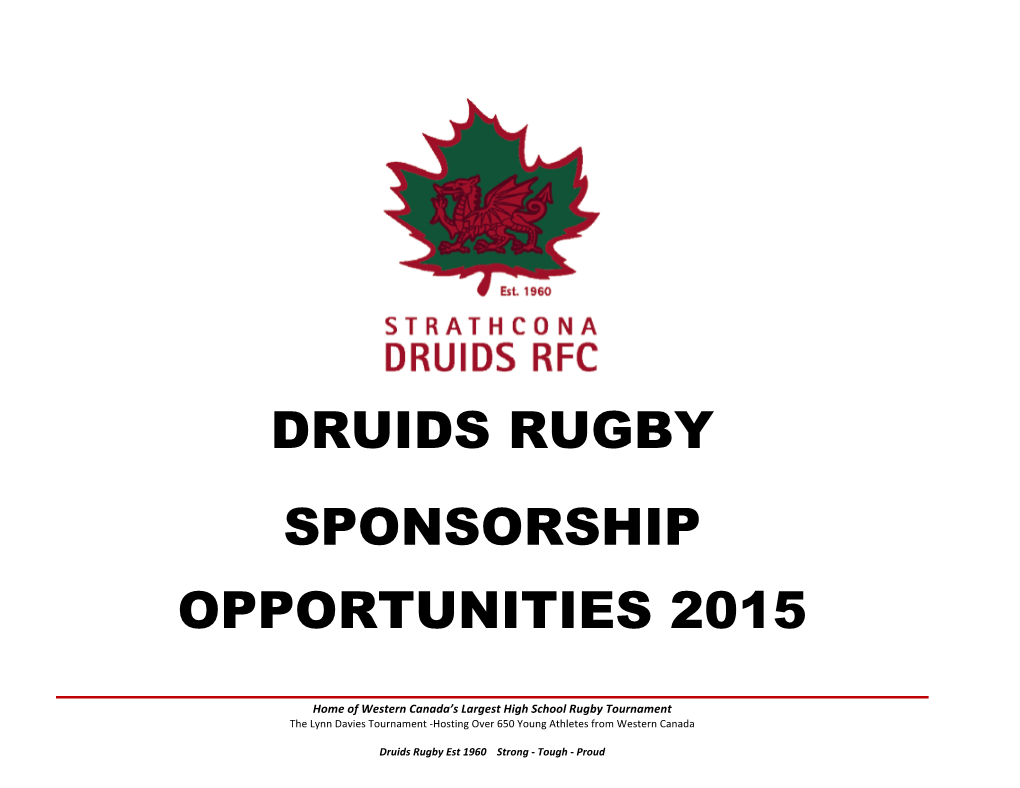 Druids Rugby Sponsorship Opportunities 2015