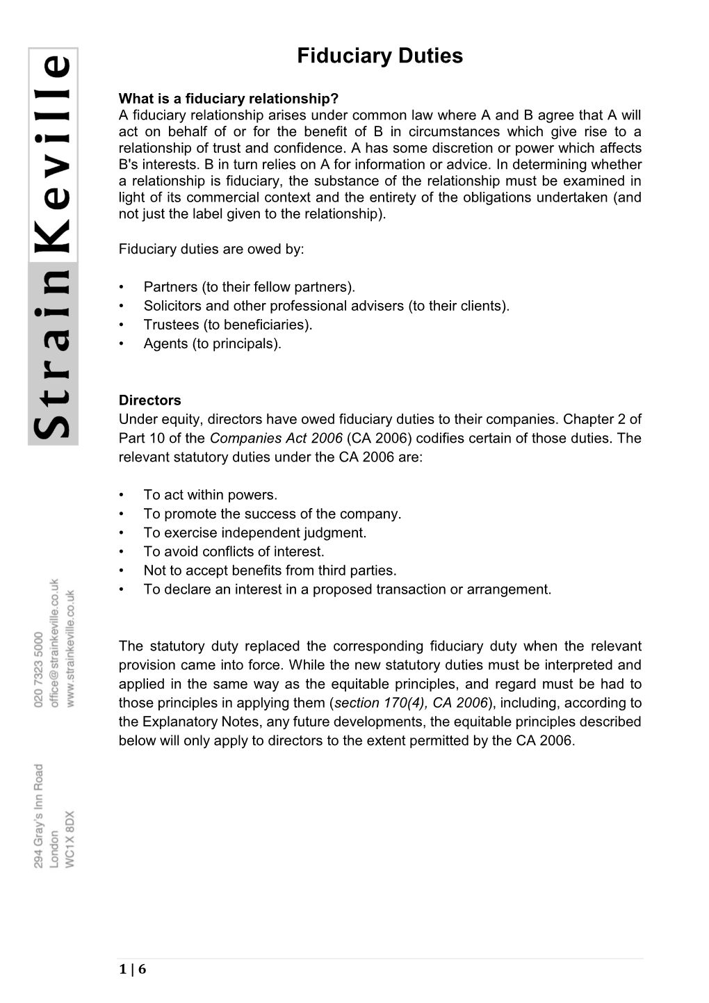 Overview of Fiduciary Duties