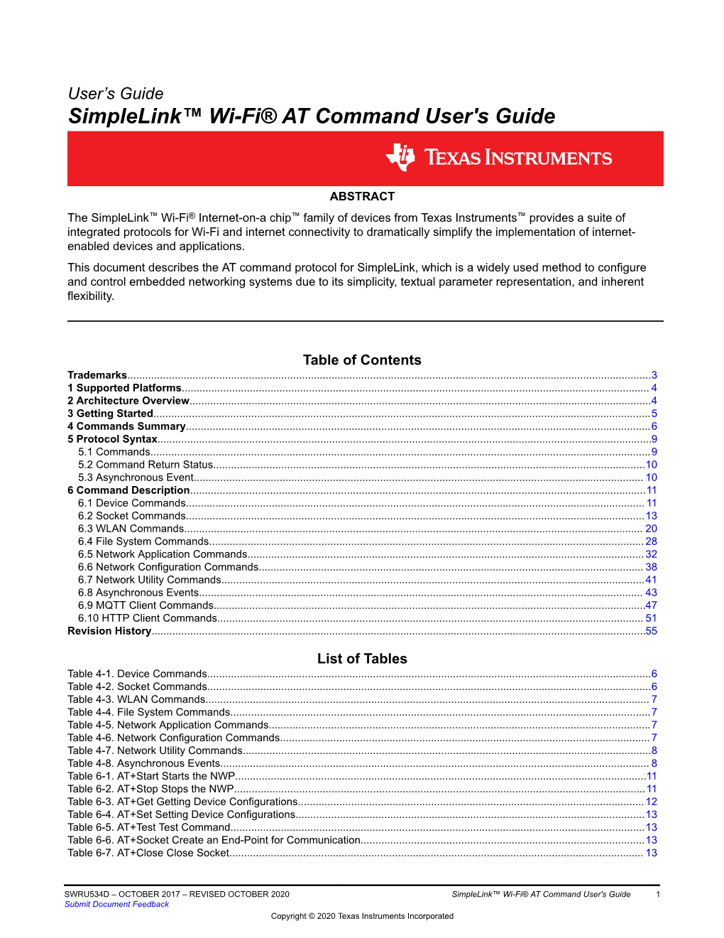 Simplelink Wi-Fi at Command User's Guide