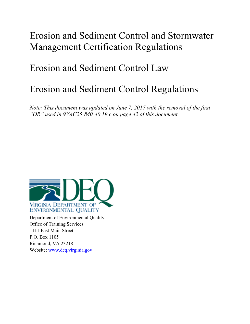 Erosion and Sediment Control Law and Regulations