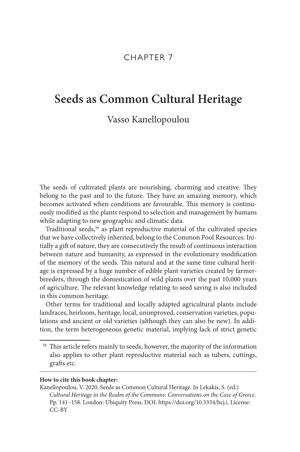 Seeds As Common Cultural Heritage Vasso Kanellopoulou
