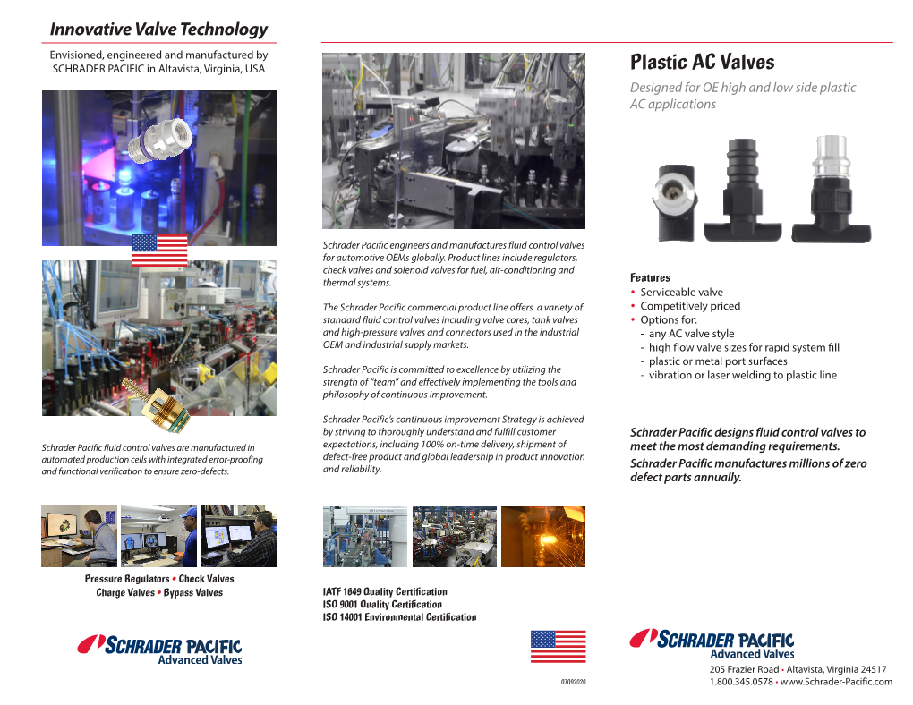 Plastic AC Valves Designed for OE High and Low Side Plastic AC Applications