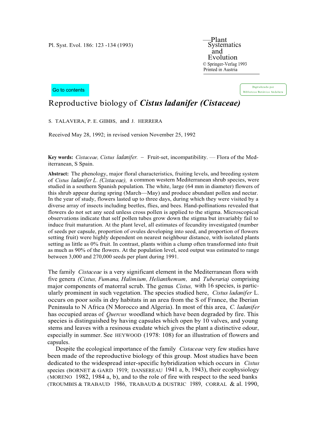 Reproductive Biology of Cistus Ladanifer (Cistaceae)