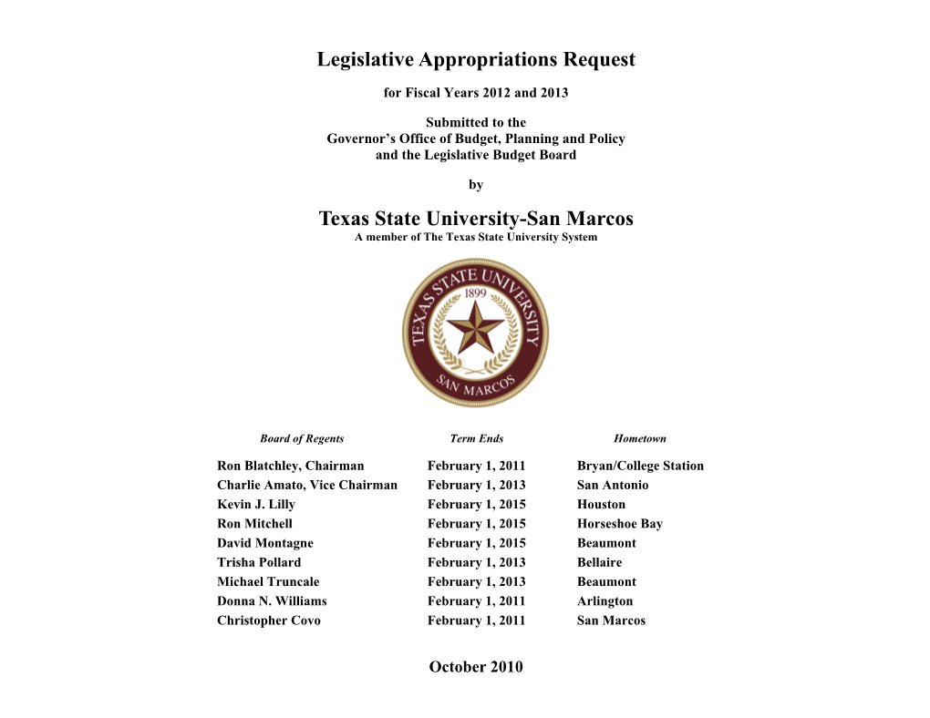 Legislative Appropriations Request Texas State University-San