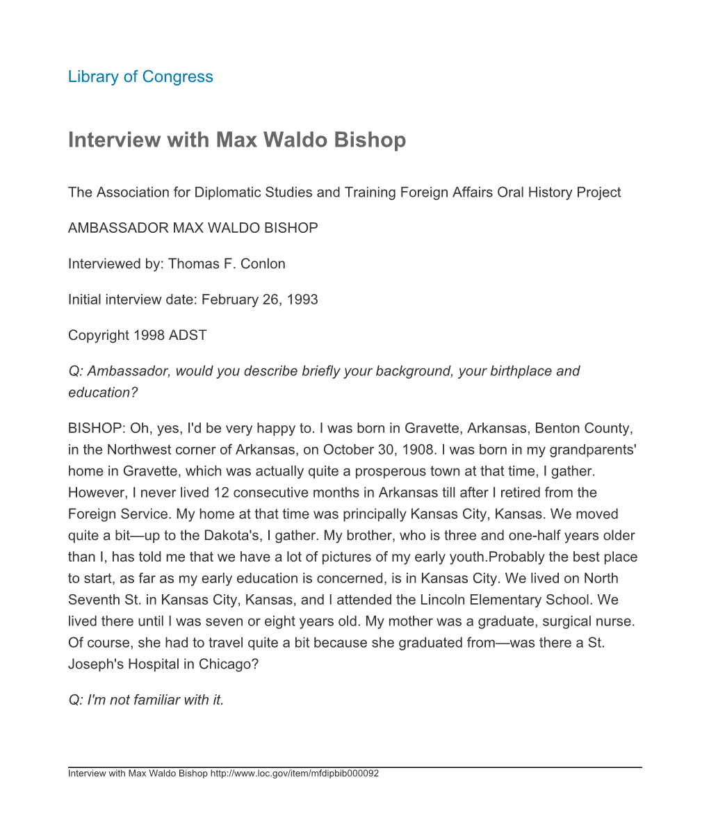 Interview with Max Waldo Bishop