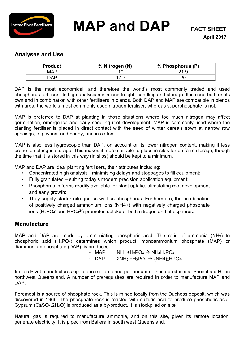 MAP and DAP FACT SHEET April 2017