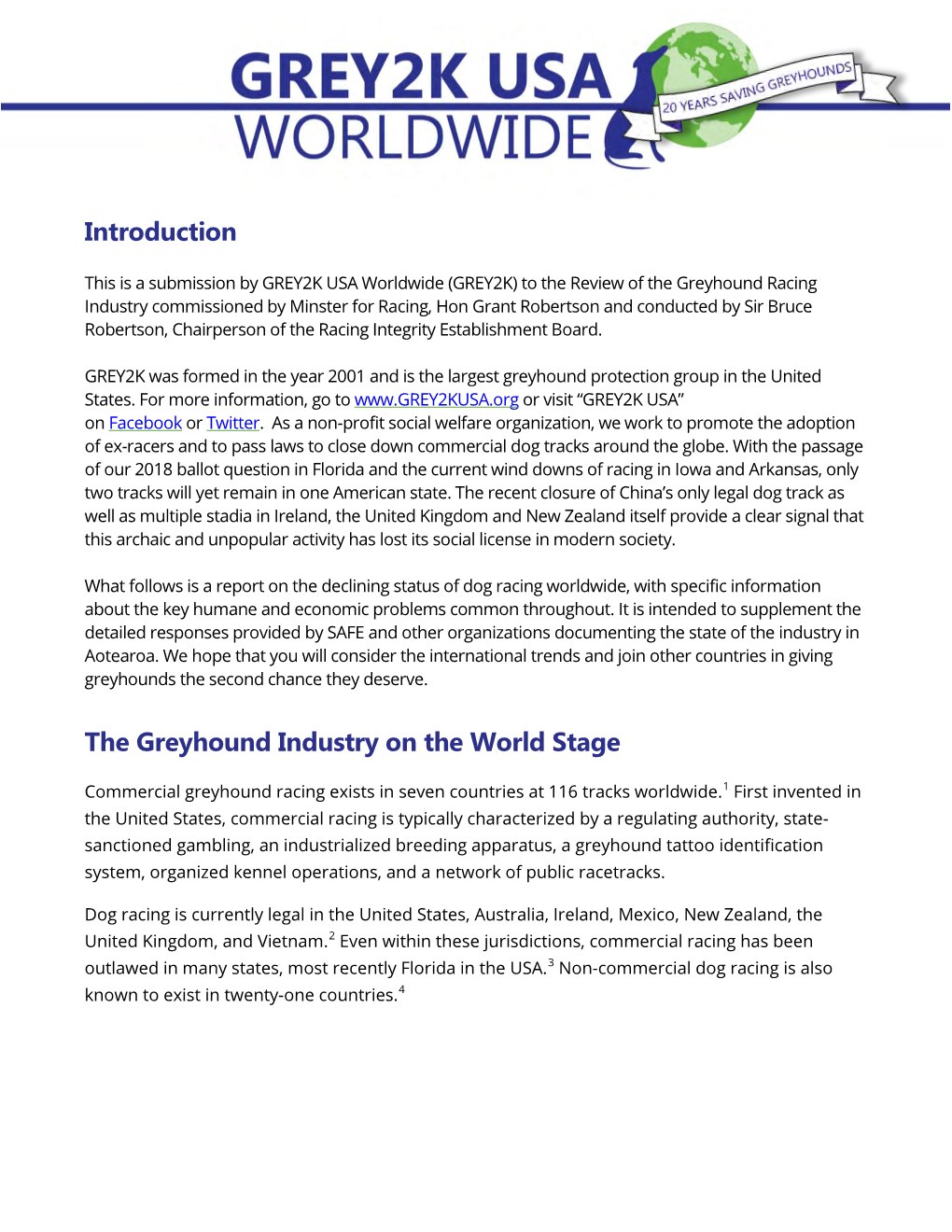 Introduction the Greyhound Industry on the World Stage